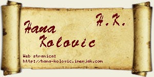 Hana Kolović vizit kartica